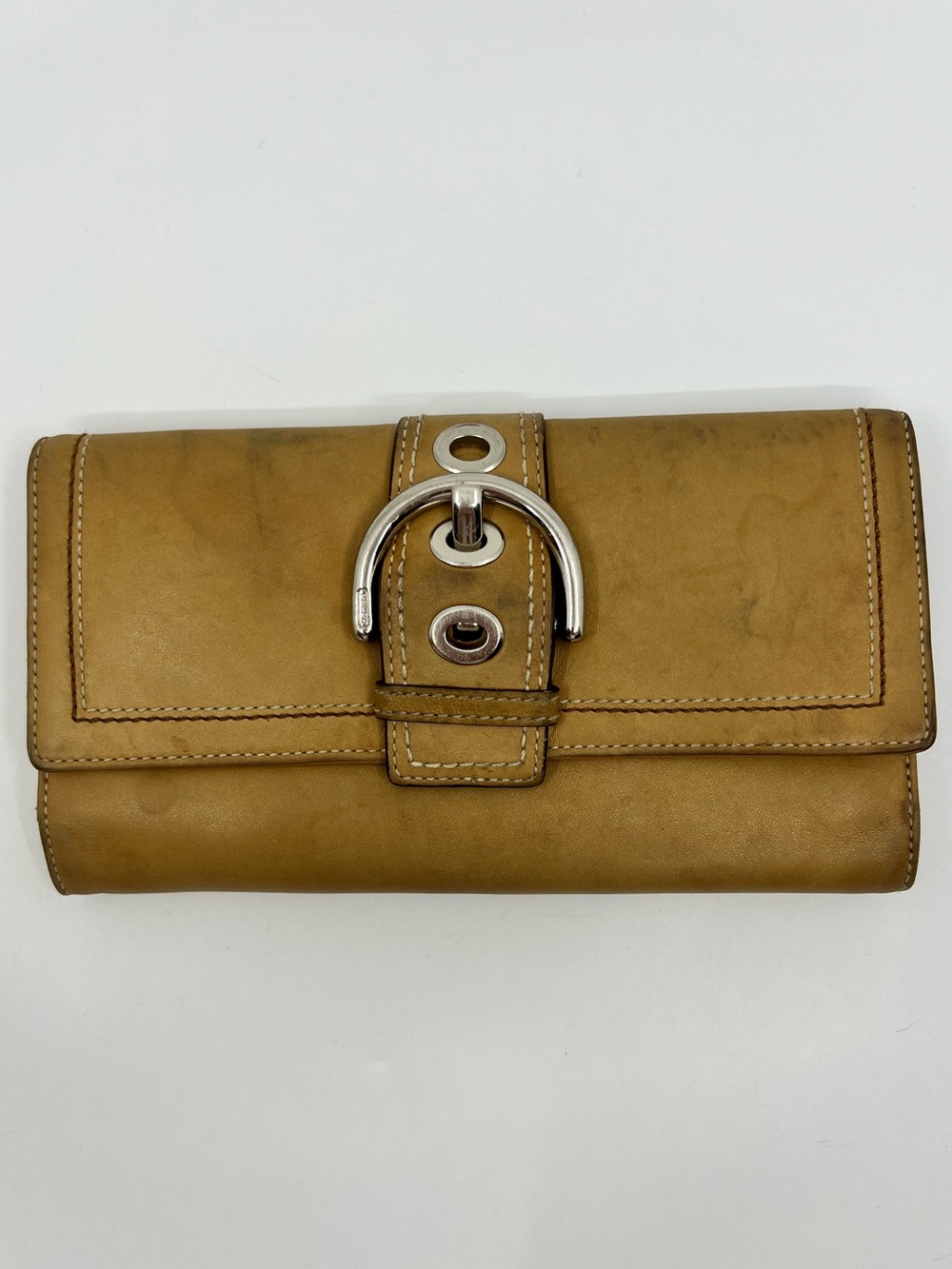Project Coach Y2K Tan Leather Soho Buckle Flap Long Wallet